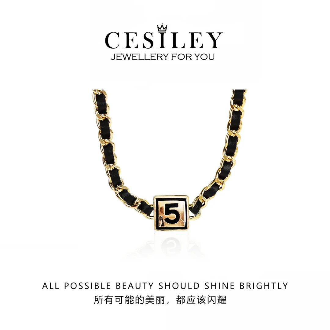 铜合金项链 黑色编织数字5项链DTB2021