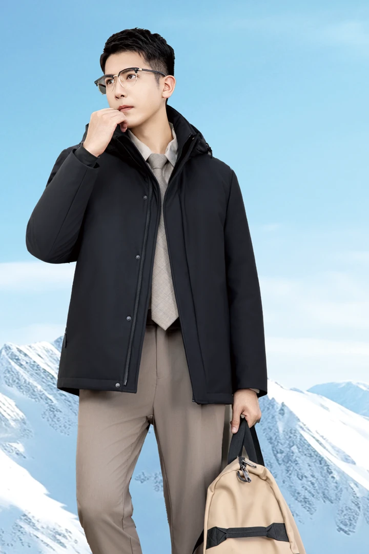 鹅刀翎2025冬季新款商务男装连帽鸭吊绒羽绒服休闲保暖-XK-6601