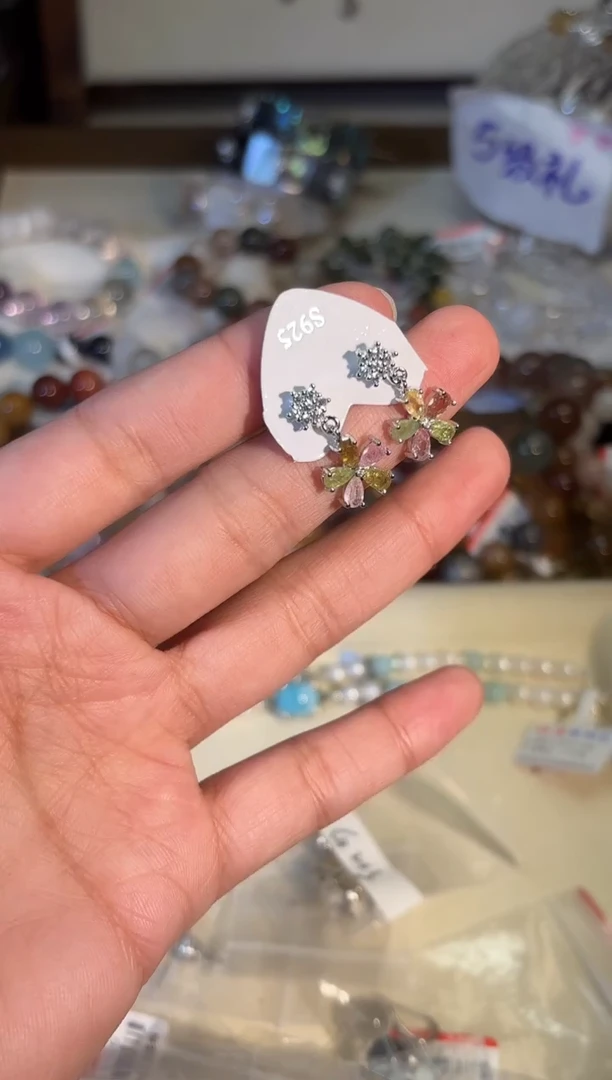 银S925镶嵌耳饰碧玺g102多样性发货一件