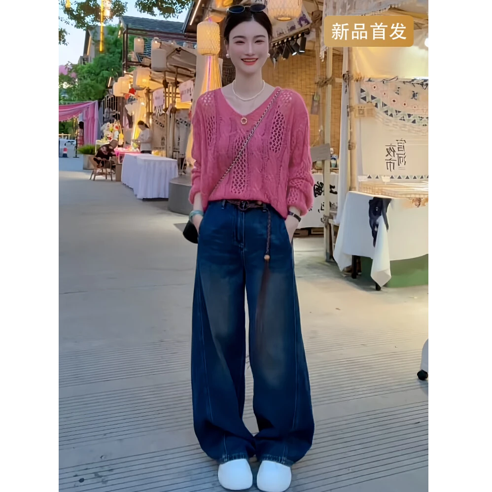 早秋新款韩系减龄V领麻花镂空软糯遮肉显瘦针织衫上衣2025时尚潮