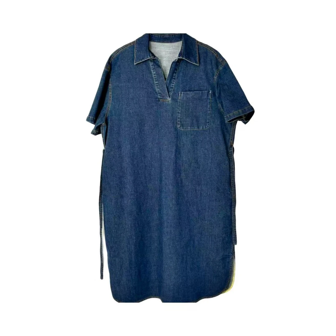 REMANDIS/夏季连衣裙POLO领蓝色牛仔连衣裙百搭女装时尚裙子