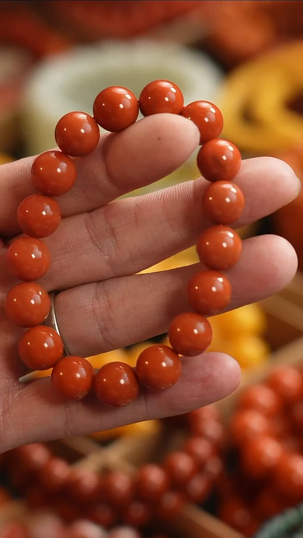 未镶嵌手串南红玛瑙12+精圆柿子黄