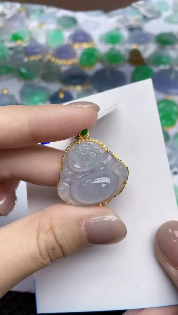 【闪购商品】翡翠挂件18K金镶嵌天然翡翠A货