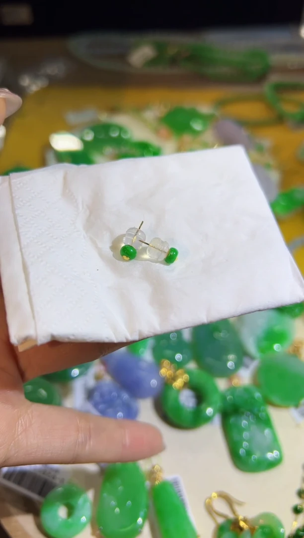 【闪购商品】翡翠耳饰18K金镶嵌Q缅料A货翡翠/支持复检/一件