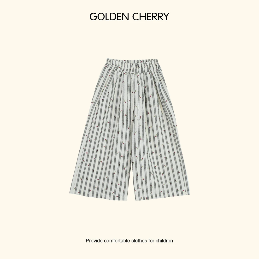 【金樱桃 Golden cherry】小童竖条纹egg小花满印洋气休闲裤QDD529