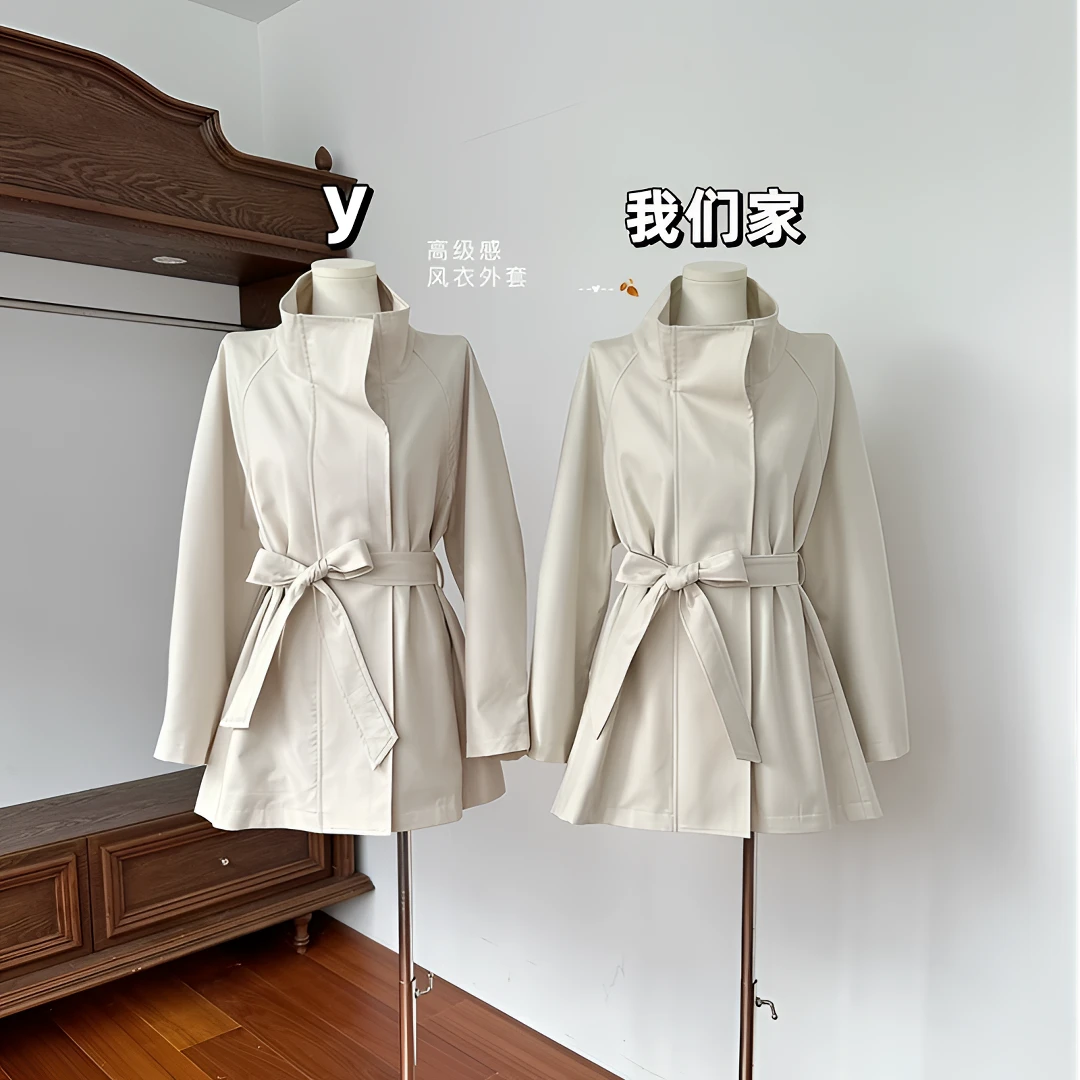 希妮丝秋冬新款高级感风衣外套女短款韩版英伦风宽松气质大衣女