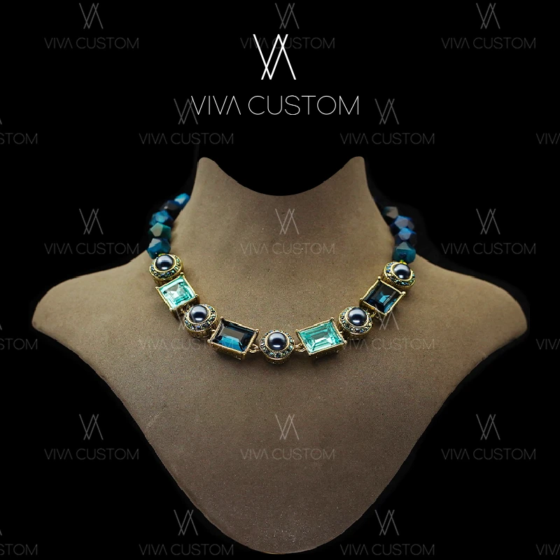 合金合成锆石项链 宫廷风几何项链X