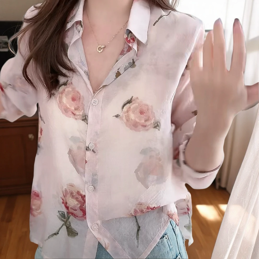 复古港风花衬衫女2025新款春季气质设计感女人味显白千金碎花衬衣