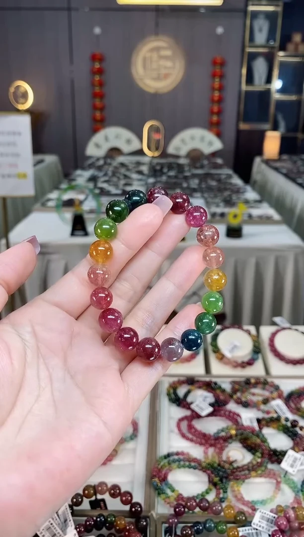 未镶嵌冰透体老矿碧玺彩虹单圈手串10mm+碧玺hon多样性发一条