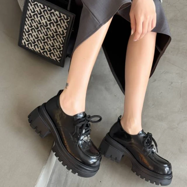 春秋高蒂新款中跟系带乐福鞋休闲女单鞋243326S638