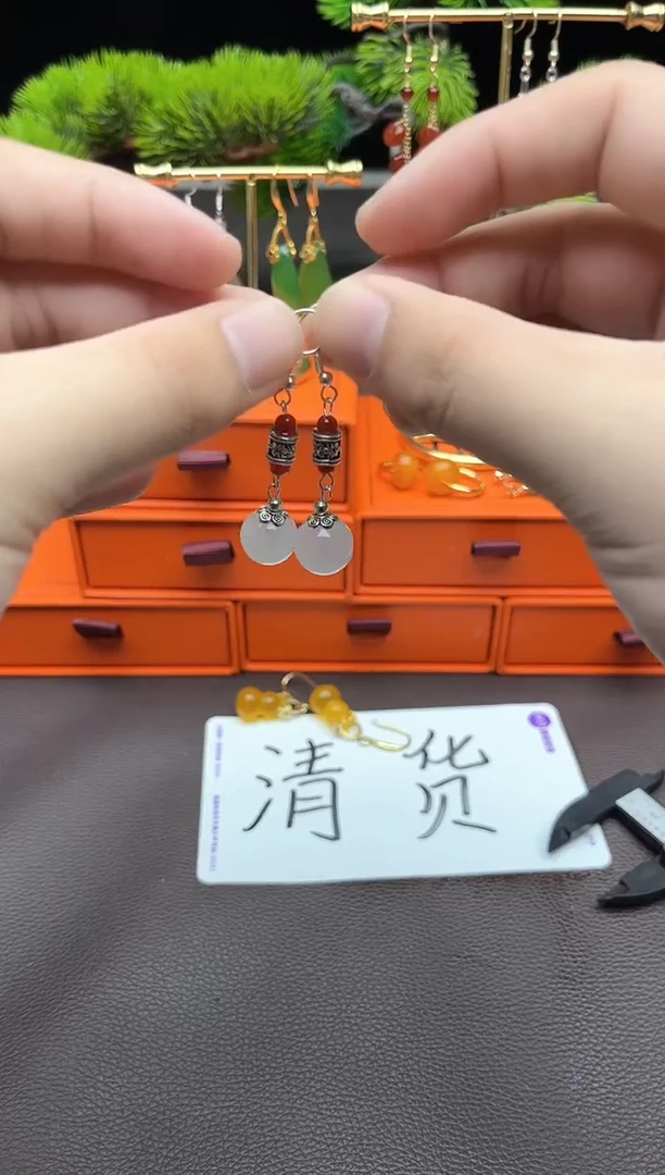 玛瑙/玉髓耳饰银S925镶嵌234