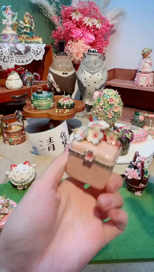 瓷片福利微瑕中古款高质珐琅彩合金摆件首饰盒
