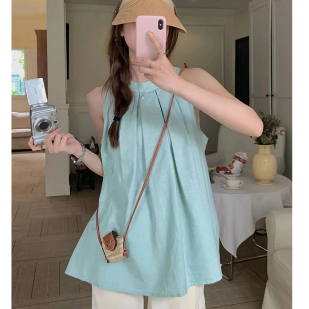 由子衣舍/Youzi Atelier运补6-8¥纯棉挂脖2025夏季新款露肩无袖