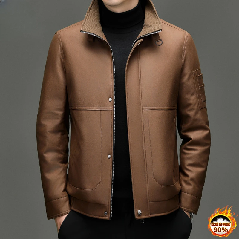 轻薄款羽绒服男士秋冬季户外加厚白鸭绒保暖时尚潮流立领夹克外套