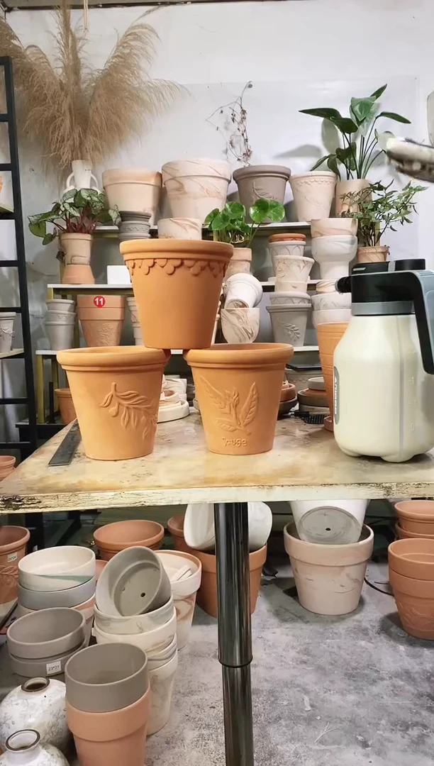 16*15红陶浮雕3图案 3盆无托