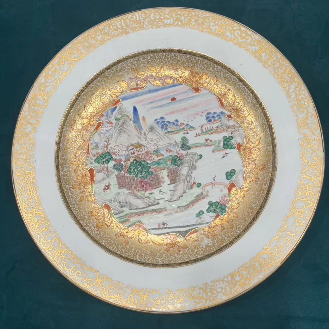 5 清 乾隆 粉彩山水描金赏盘
