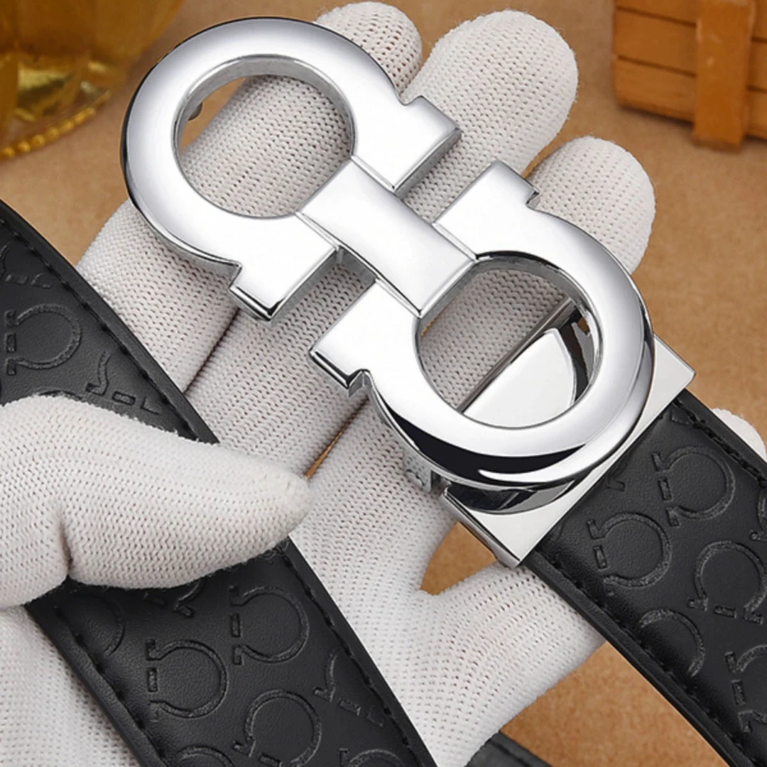 男士皮带平滑扣真皮商务韩版百搭字母腰带马蹄真皮裤带高档中青年