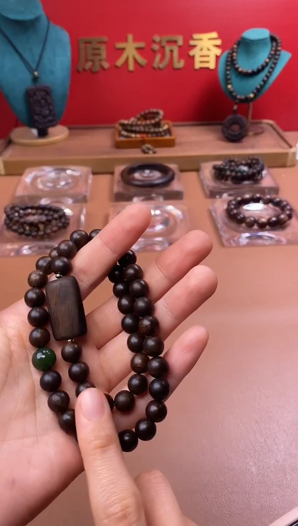 【闪购商品】沉香手串P沉水芽庄白棋08两圈+雷击顶珠沉香木雕