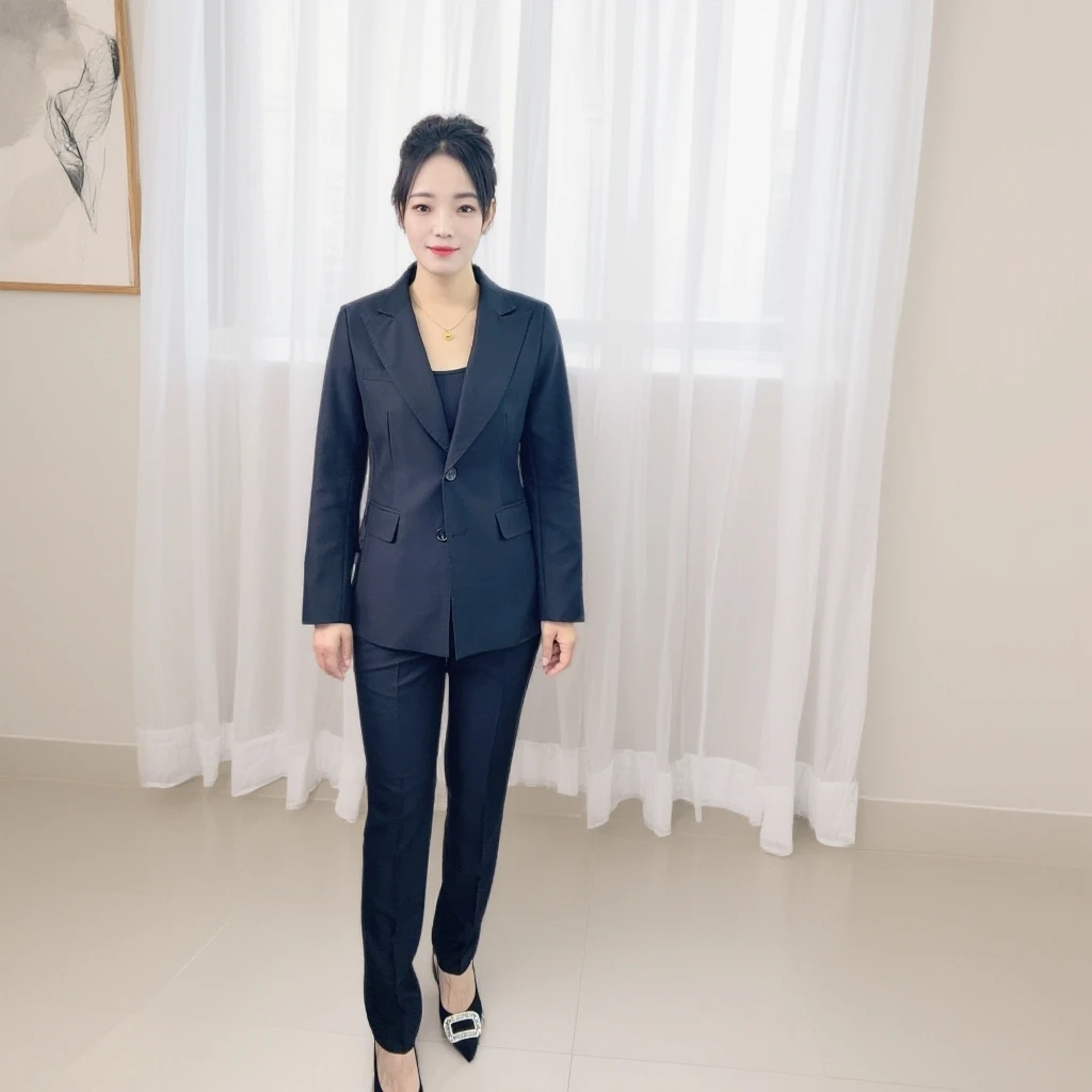 8359黑色西装套装纯色女长袖戗驳领常规袖西装正装商务修身女士