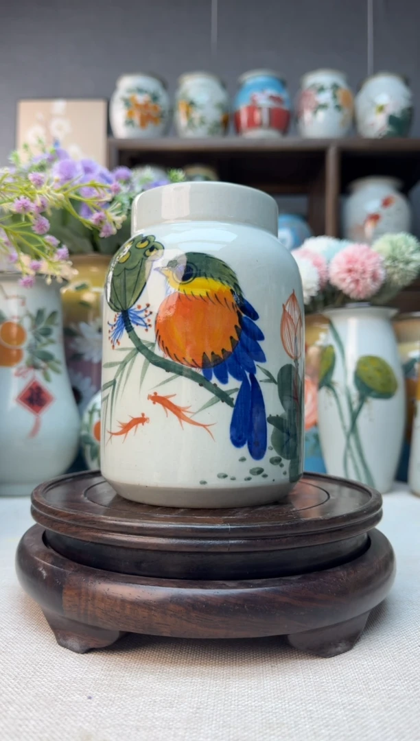 【闪购商品】瓶景德镇手绘陶瓷花瓶底部无孔高16口7左右