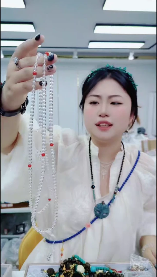 玛瑙/玉髓颈饰合金2123白长链