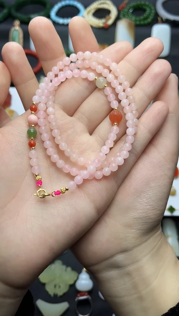 颈饰银S925镶嵌和田玉泼****熊藕粉万能链06