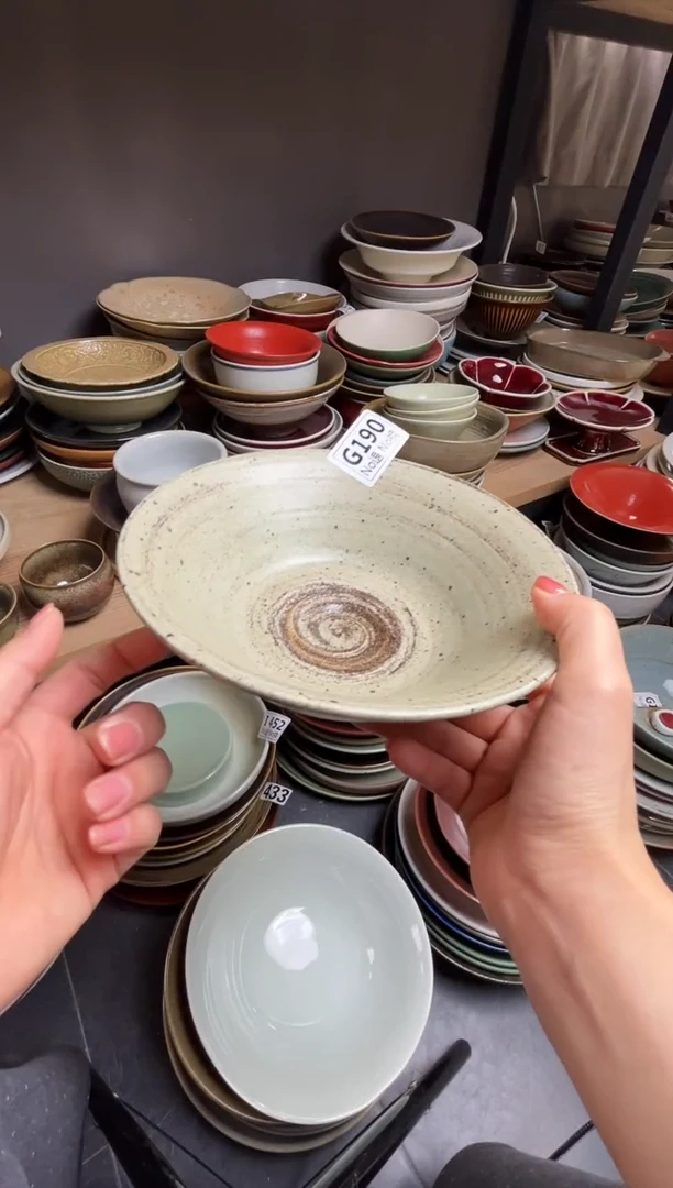 瓷片花**菜g190绿影平底喇叭碗