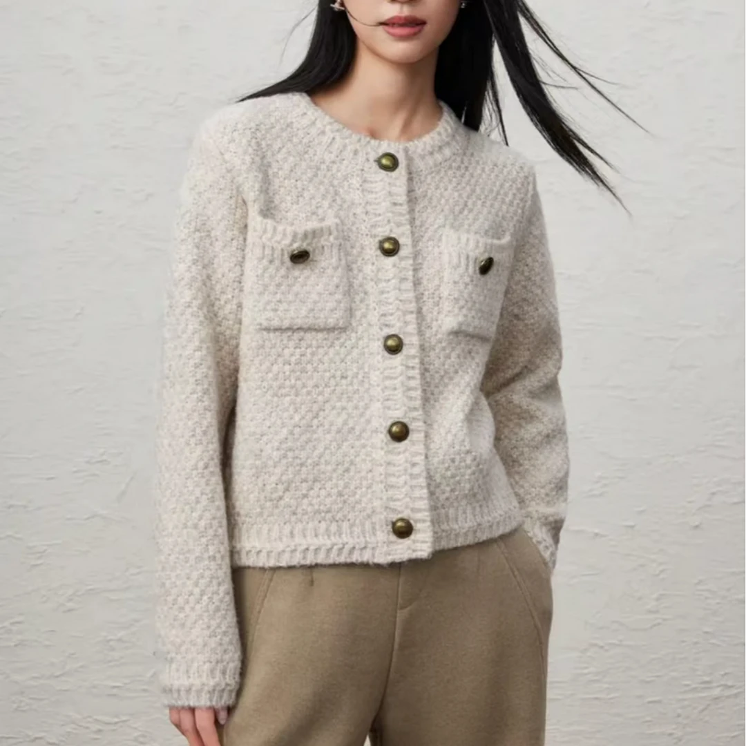 【小香风】羊毛圆领百搭时尚开衫外套KSM236