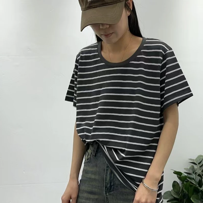 D057女装夏季条纹圆领短袖T恤387