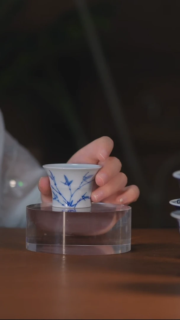 青花竹子竹节杯