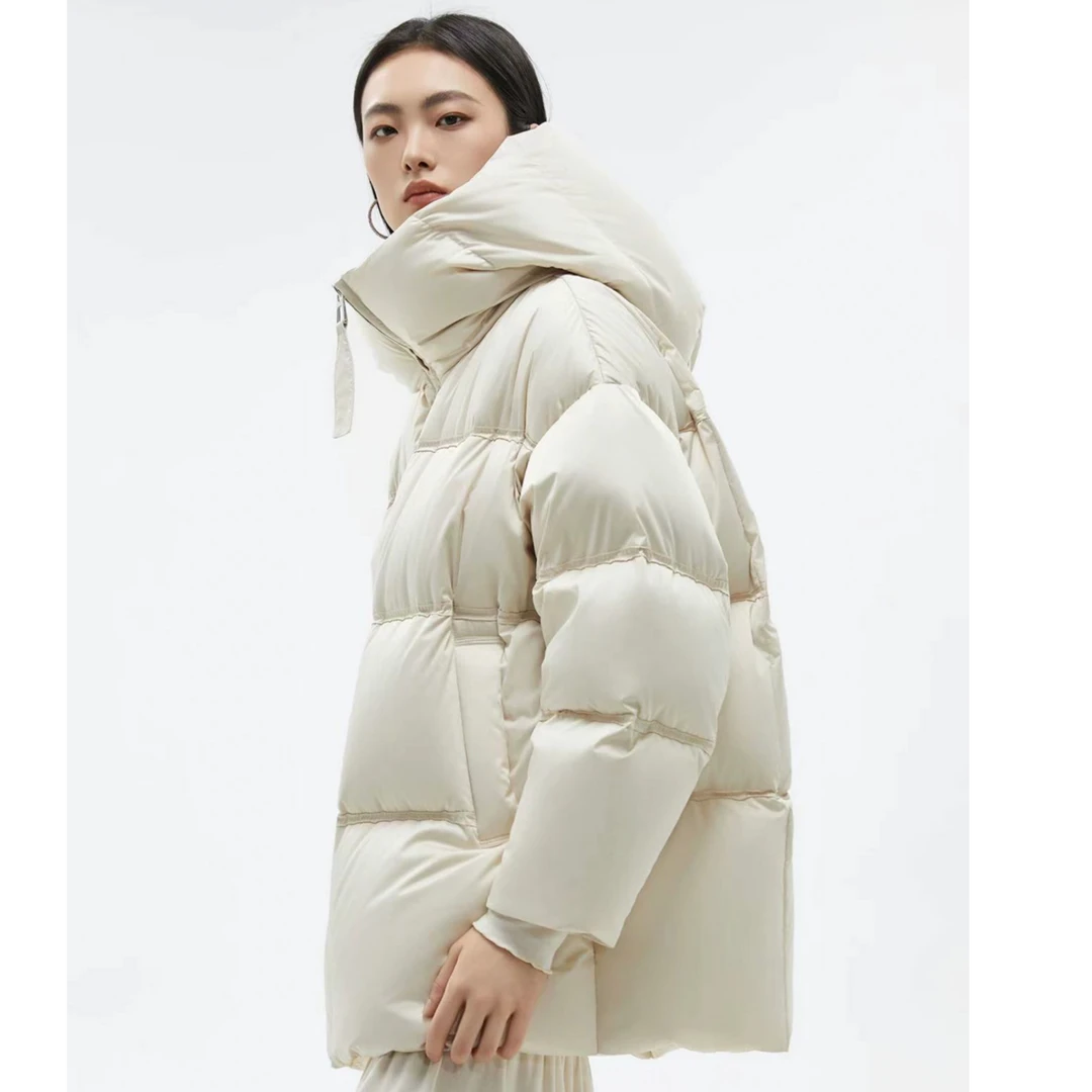 【飞天鹅绒】高定90白鹅绒300g连帽宽松保暖韩版中长款羽绒服68F29