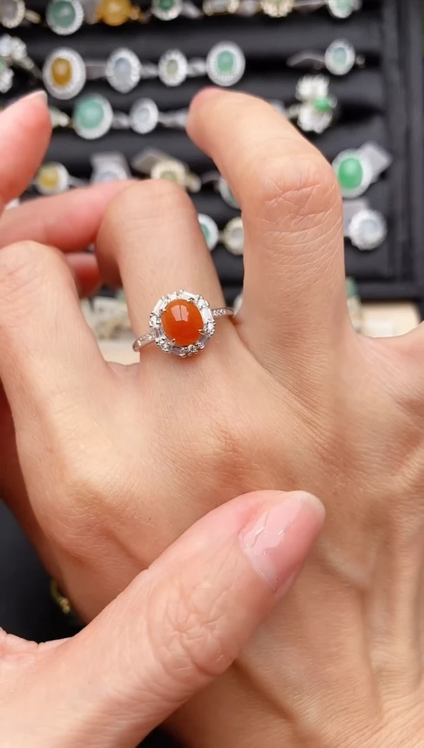 【闪购商品】翡翠戒指银S925镶嵌缅甸天然A货翡翠333  9-4