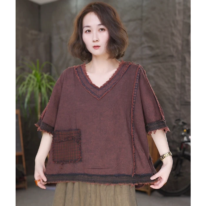 QQ夏季百搭女装短袖T恤2025新款复古文艺短袖上衣