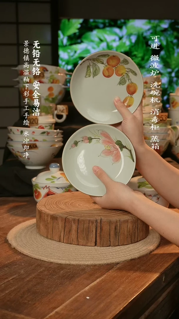 瓷景德镇高温瓷釉下彩手绘陶瓷