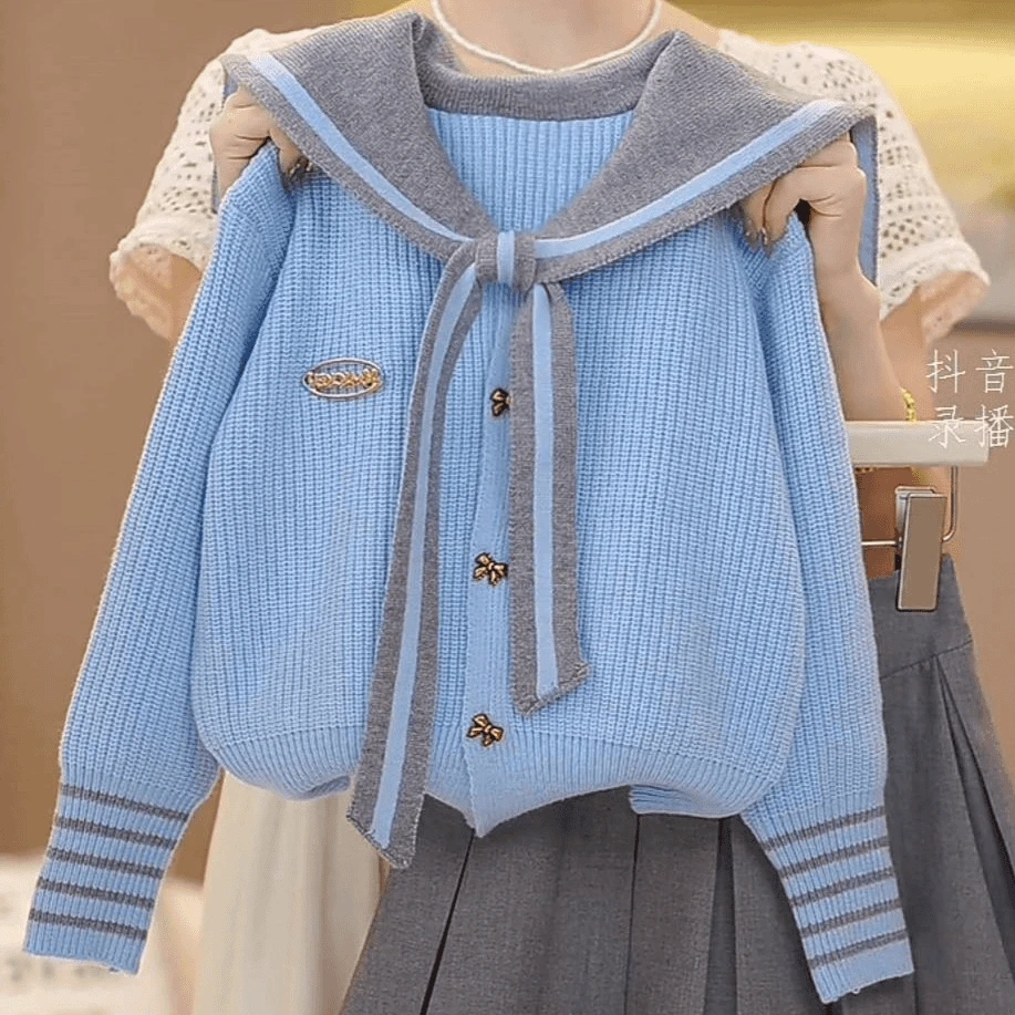 女童2025春季新款海军翻领松紧腰百褶裙套装儿童春秋女童时尚