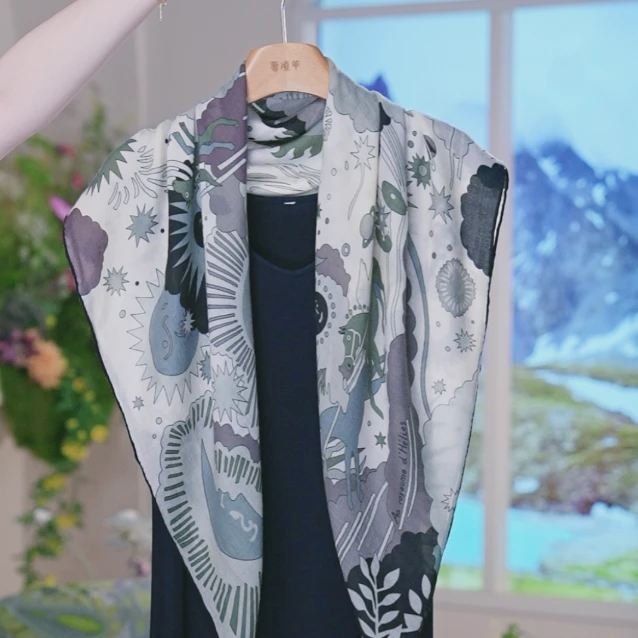 微次【茶花之恋*飞马】95*95戒指绒澳毛春季气质优雅围巾披肩女