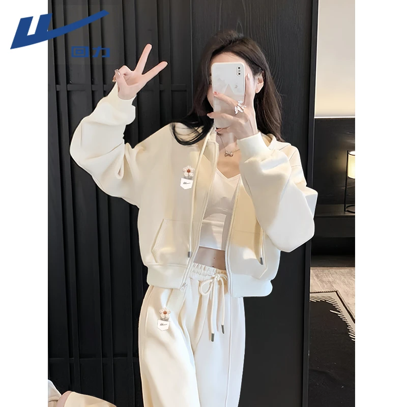 回力韩式慵懒风套装女2025新款洋气连帽卫衣直筒裤早秋氛围感穿搭