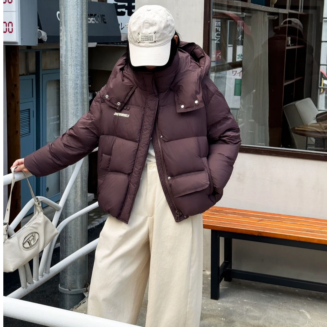 连帽羽绒服新国标90白鸭绒面包泡芙款简约加厚短款86605