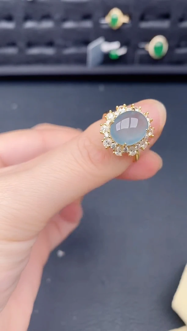 银S925镶嵌戒指翡翠天然a货翡翠352