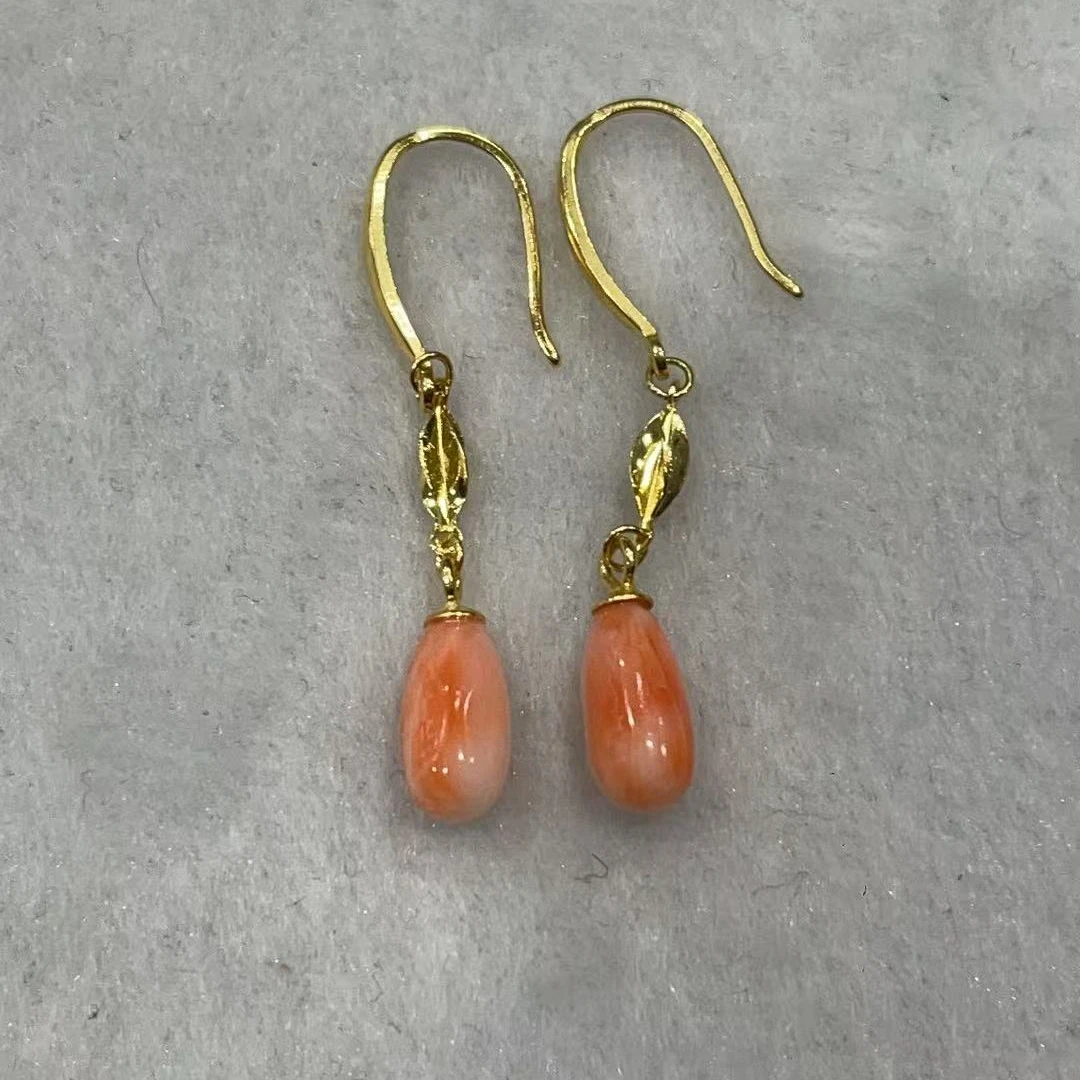 纯天然粉珊瑚莫莫水滴耳坠