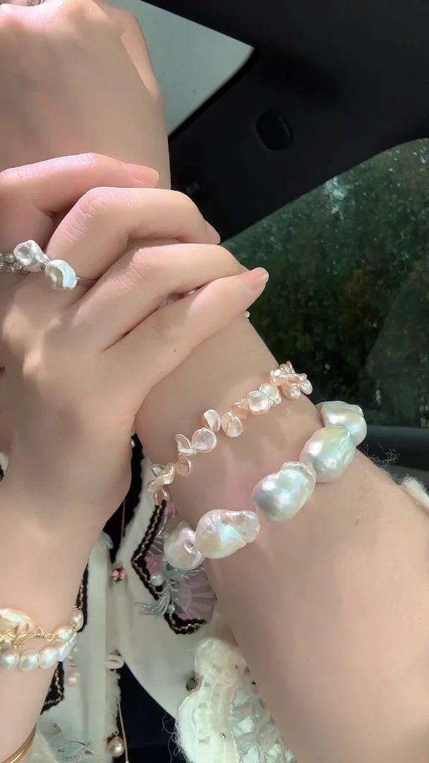 木质925银花瓣中国红银手链