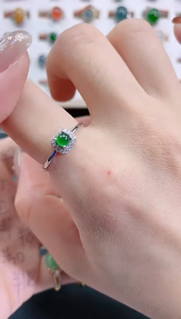 银S925镶嵌戒指翡翠天然翡翠