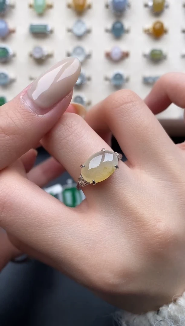 银S925镶嵌戒指翡翠一物一证一礼盒