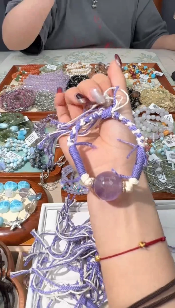 【闪购商品】水晶手链未镶嵌【有棉裂】Q003紫水单珠编绳款