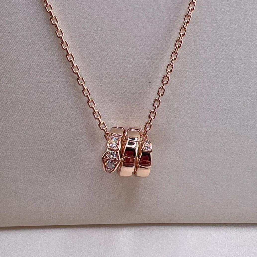 99新 BVLGARI/宝格丽 【66活动】 三圈头尾钻 蛇骨项链 18K玫瑰金