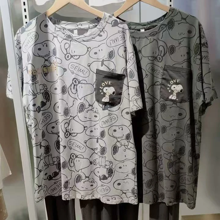 严选福利  青少年男款史努比卡通棉睡衣短袖长裤套装百5095