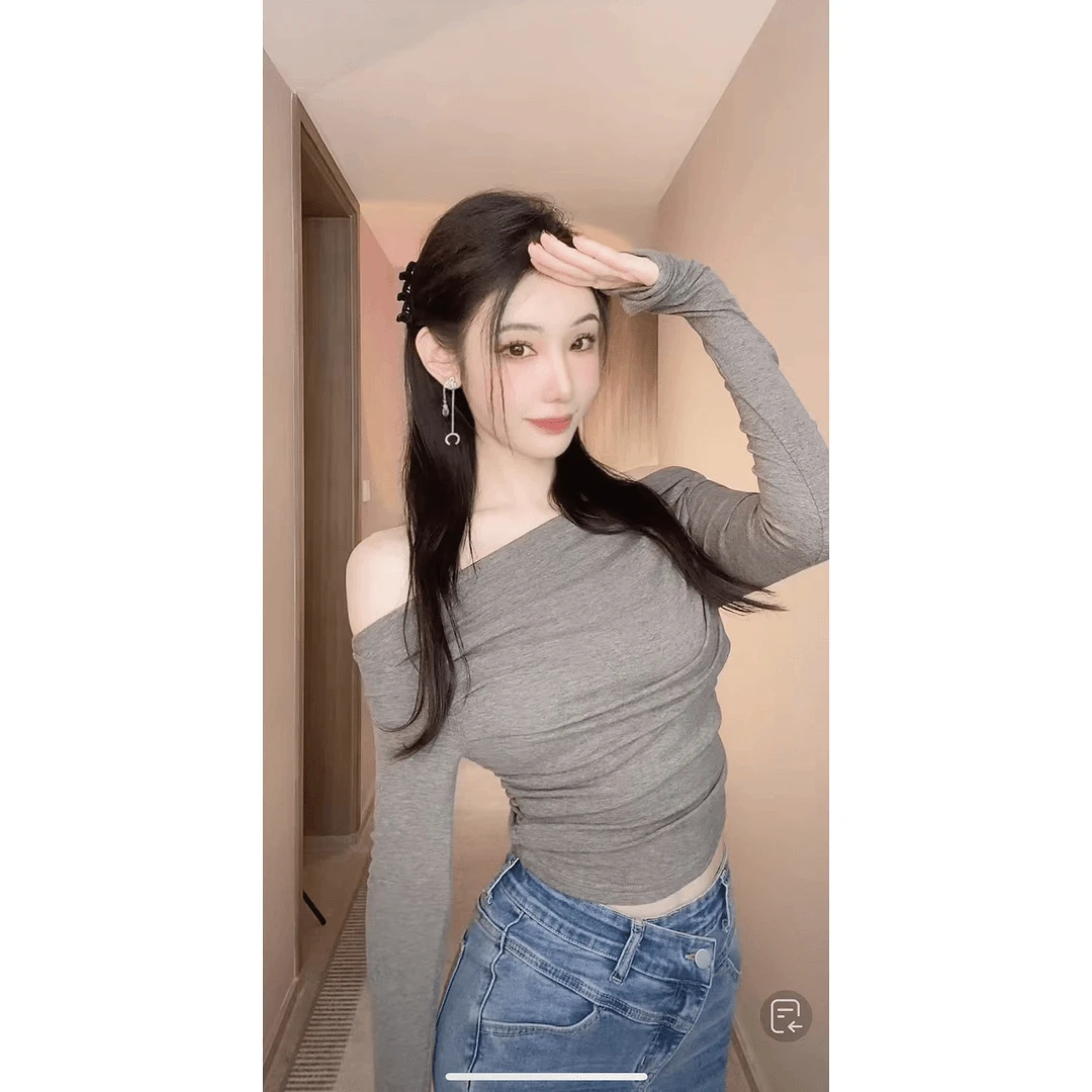 【雅乔定制】一字领纯欲针织上衣灰色打底衫DYJF-23020073