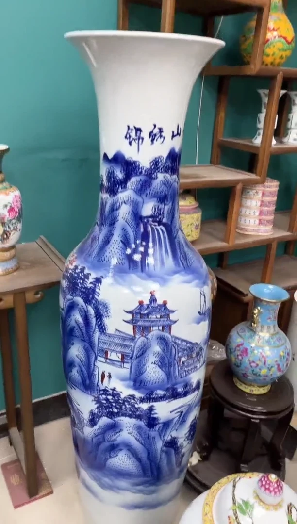 摆件一米六青花山水陶瓷摆件2个