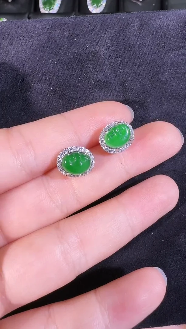 【闪购商品】翡翠耳饰银S925镶嵌如意