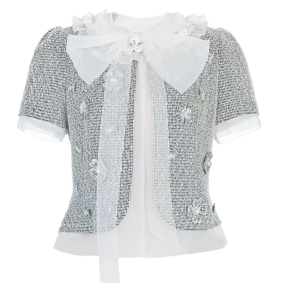 LeFame/拉飞姆LeFame25夏钉珠花纱外套LF25X11SC157气质小香风